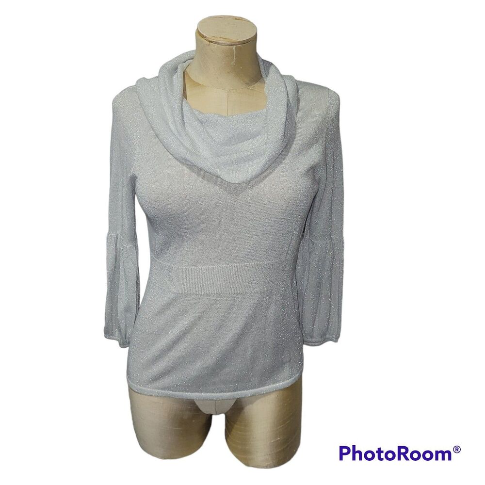 Dress Barn Cowl Neck Silver Shimmer Top Sweater Shirt Small